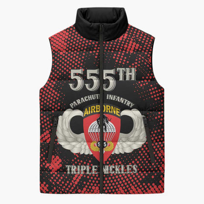 Personalized 555th Parachute Infantry Sleeveless Puffer Jacket Triple Nickles Airborne Veteran Tribute