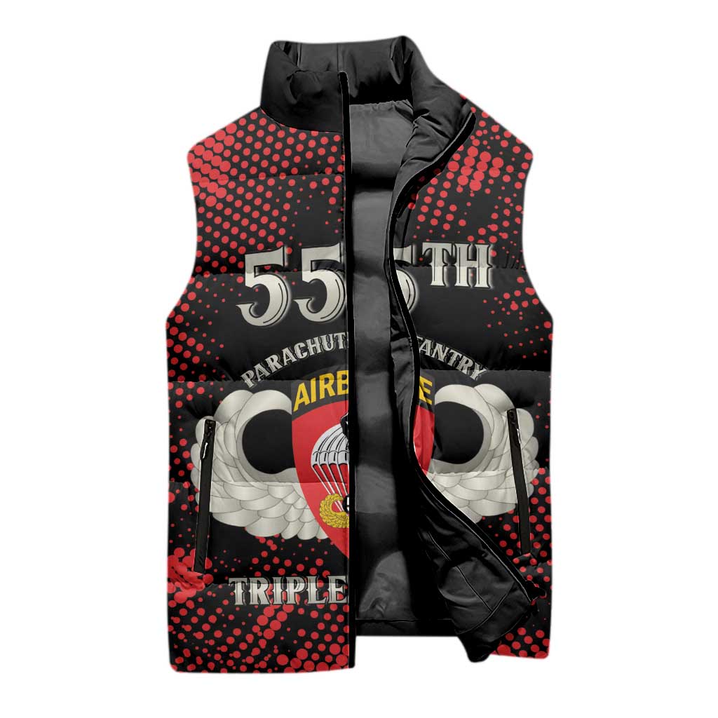 Personalized 555th Parachute Infantry Sleeveless Puffer Jacket Triple Nickles Airborne Veteran Tribute