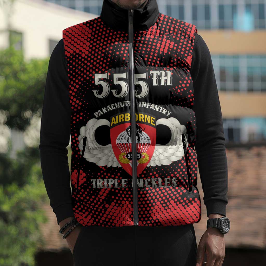 Personalized 555th Parachute Infantry Sleeveless Puffer Jacket Triple Nickles Airborne Veteran Tribute