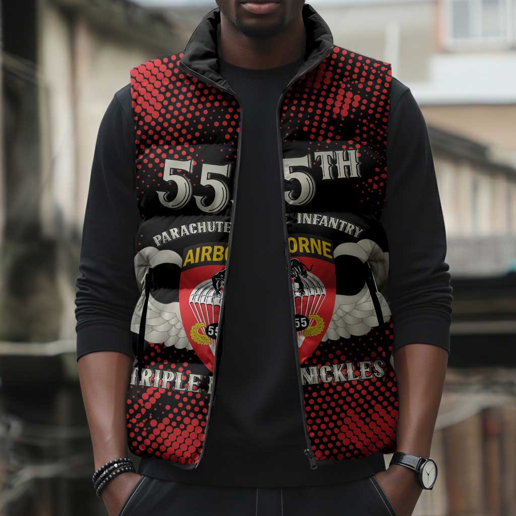 Personalized 555th Parachute Infantry Sleeveless Puffer Jacket Triple Nickles Airborne Veteran Tribute