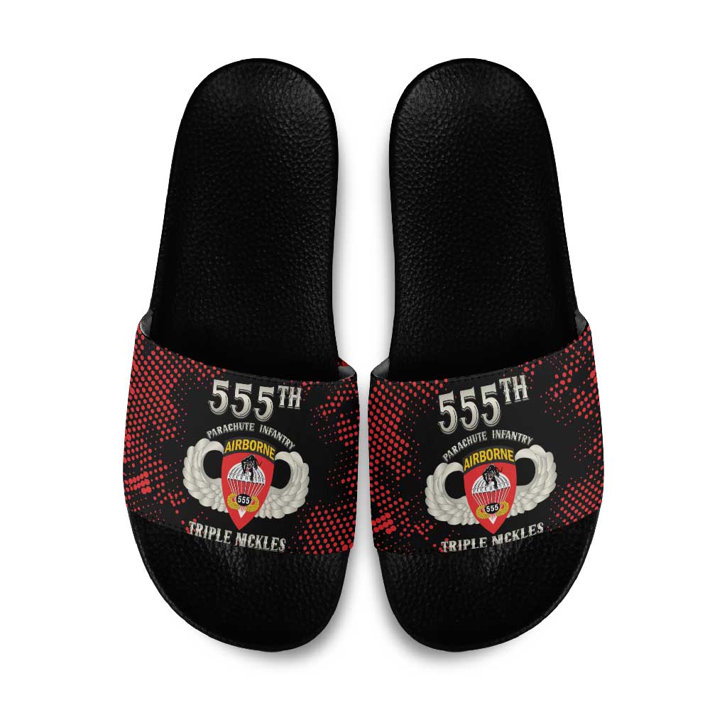 555th Parachute Infantry Slide Sandals Triple Nickles Airborne Veteran Tribute