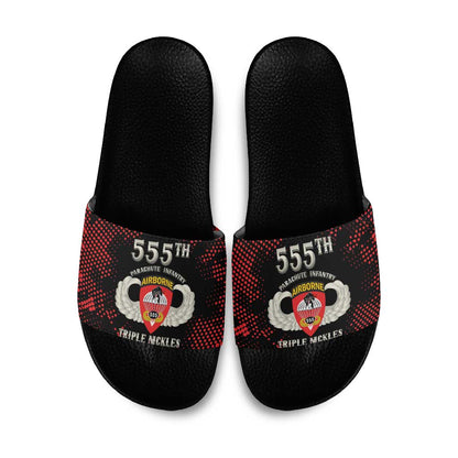 555th Parachute Infantry Slide Sandals Triple Nickles Airborne Veteran Tribute
