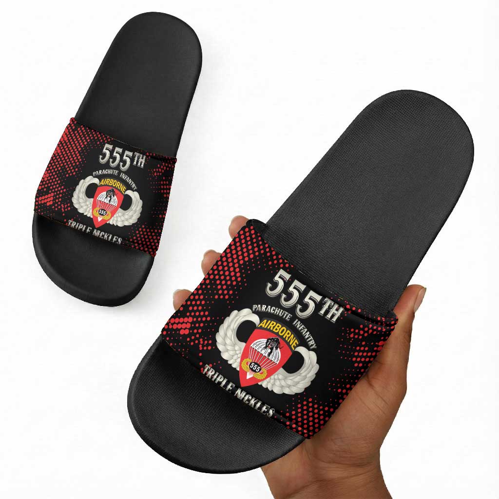555th Parachute Infantry Slide Sandals Triple Nickles Airborne Veteran Tribute