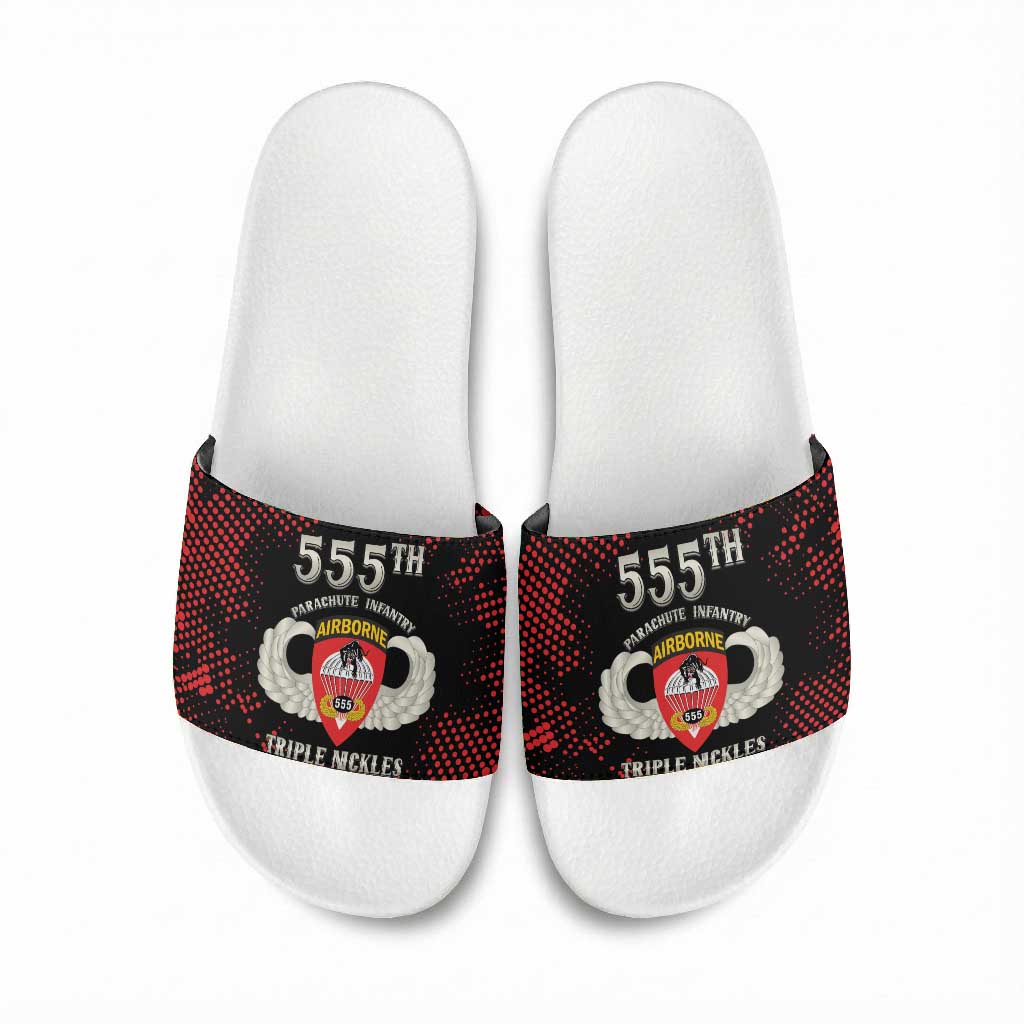 555th Parachute Infantry Slide Sandals Triple Nickles Airborne Veteran Tribute