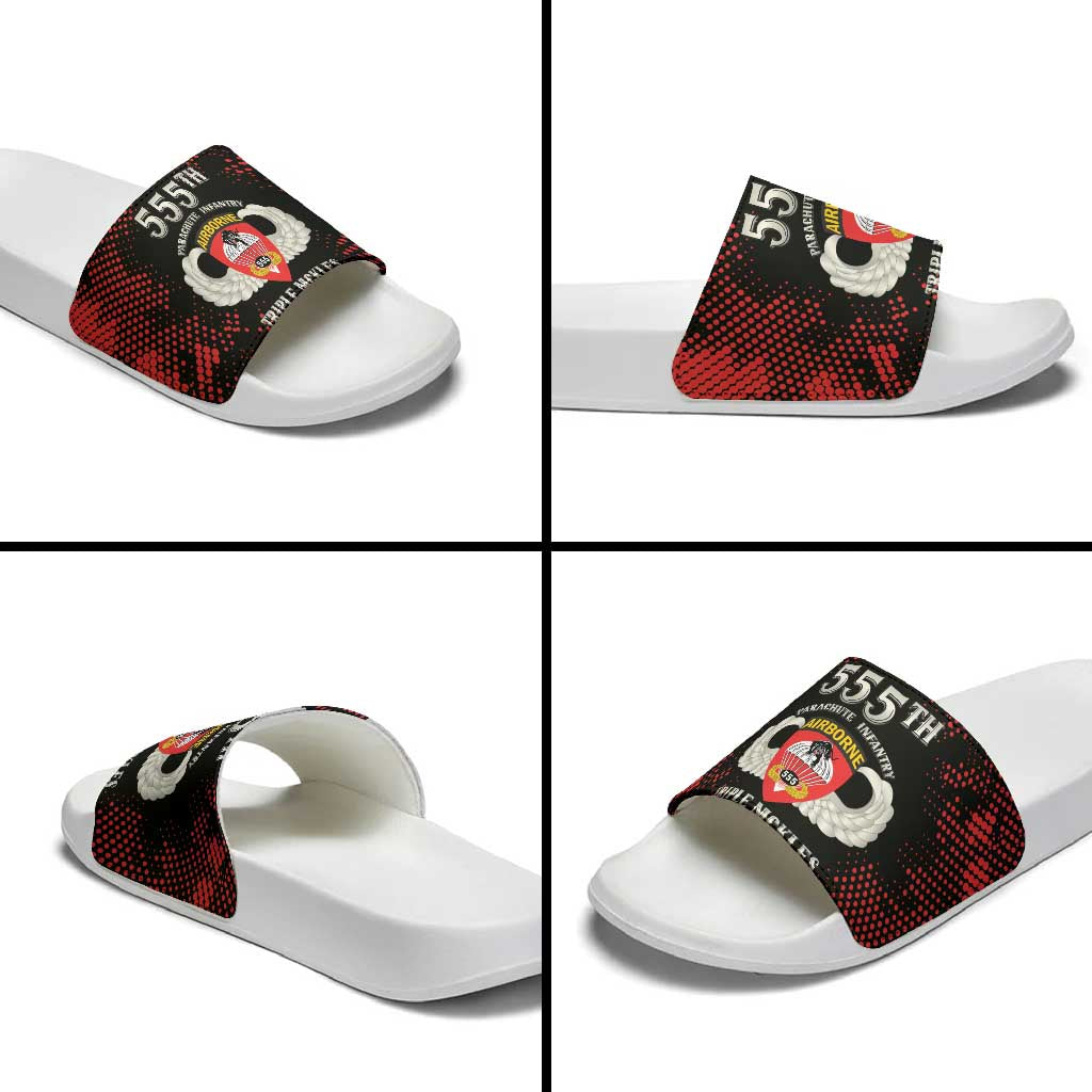 555th Parachute Infantry Slide Sandals Triple Nickles Airborne Veteran Tribute