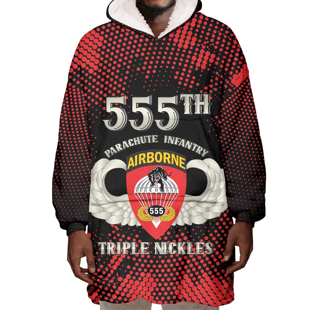 Personalized 555th Parachute Infantry Wearable Blanket Hoodie Triple Nickles Airborne Veteran Tribute