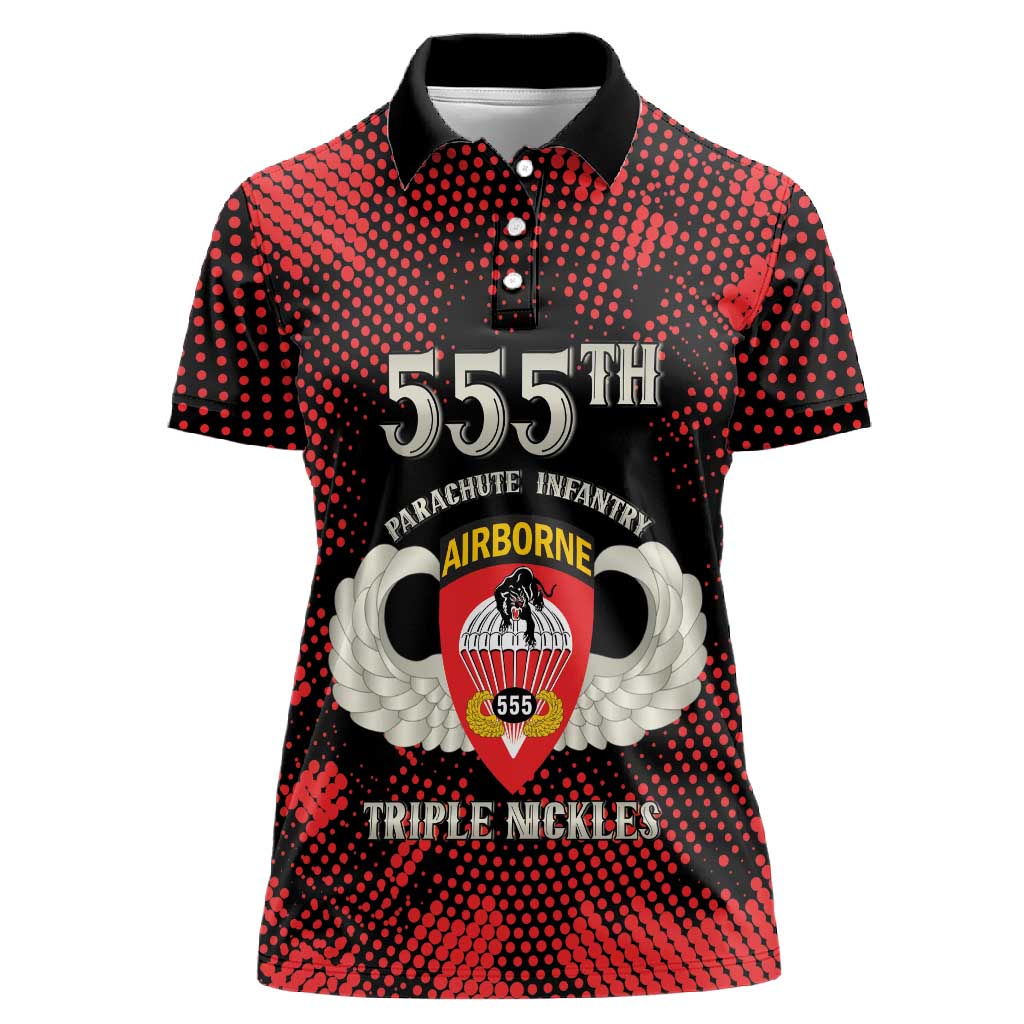 Personalized 555th Parachute Infantry Women Polo Shirt Triple Nickles Airborne Veteran Tribute