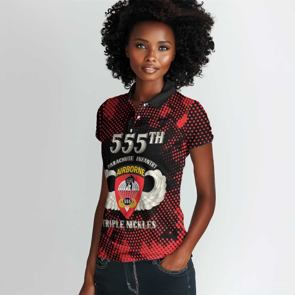 Personalized 555th Parachute Infantry Women Polo Shirt Triple Nickles Airborne Veteran Tribute