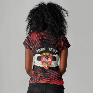 Personalized 555th Parachute Infantry Women V-Neck T-Shirt Triple Nickles Airborne Veteran Tribute
