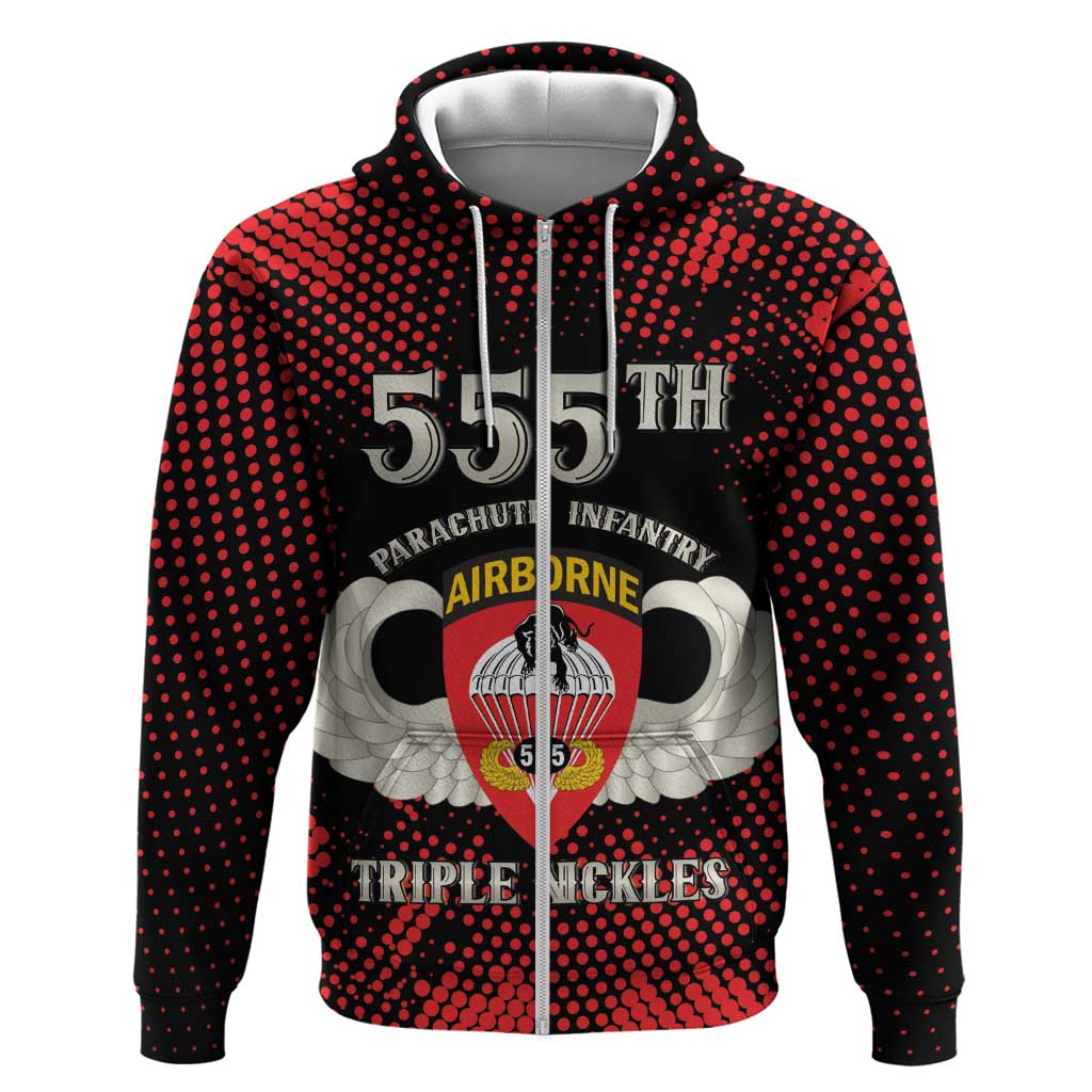 Personalized 555th Parachute Infantry Zip Hoodie Triple Nickles Airborne Veteran Tribute