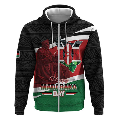 Kenya Madaraka Day Zip Hoodie Jomo Kenyatta With Map