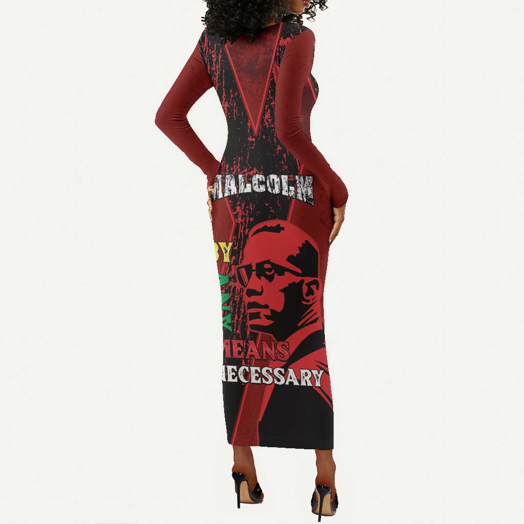 Malcolm X By Any Means Necessary Long Sleeve Bodycon Dress Retro Style LT15