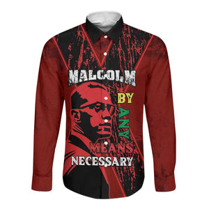 Malcolm X By Any Means Necessary Long Sleeve Button Shirt Retro Style