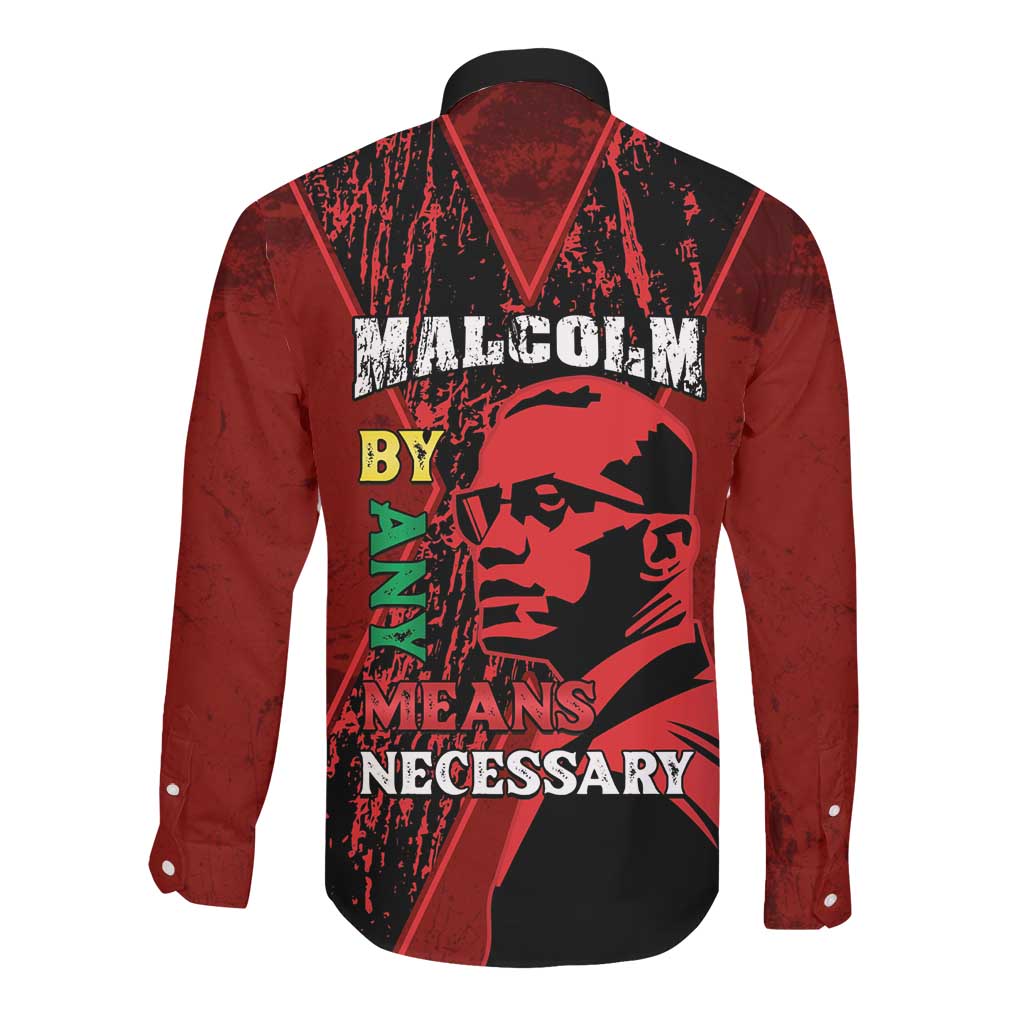 Malcolm X By Any Means Necessary Long Sleeve Button Shirt Retro Style