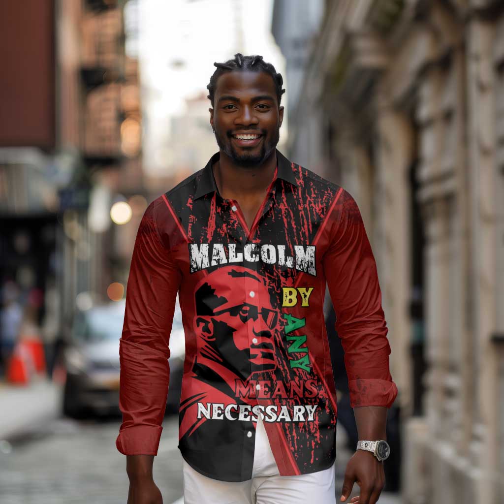Malcolm X By Any Means Necessary Long Sleeve Button Shirt Retro Style