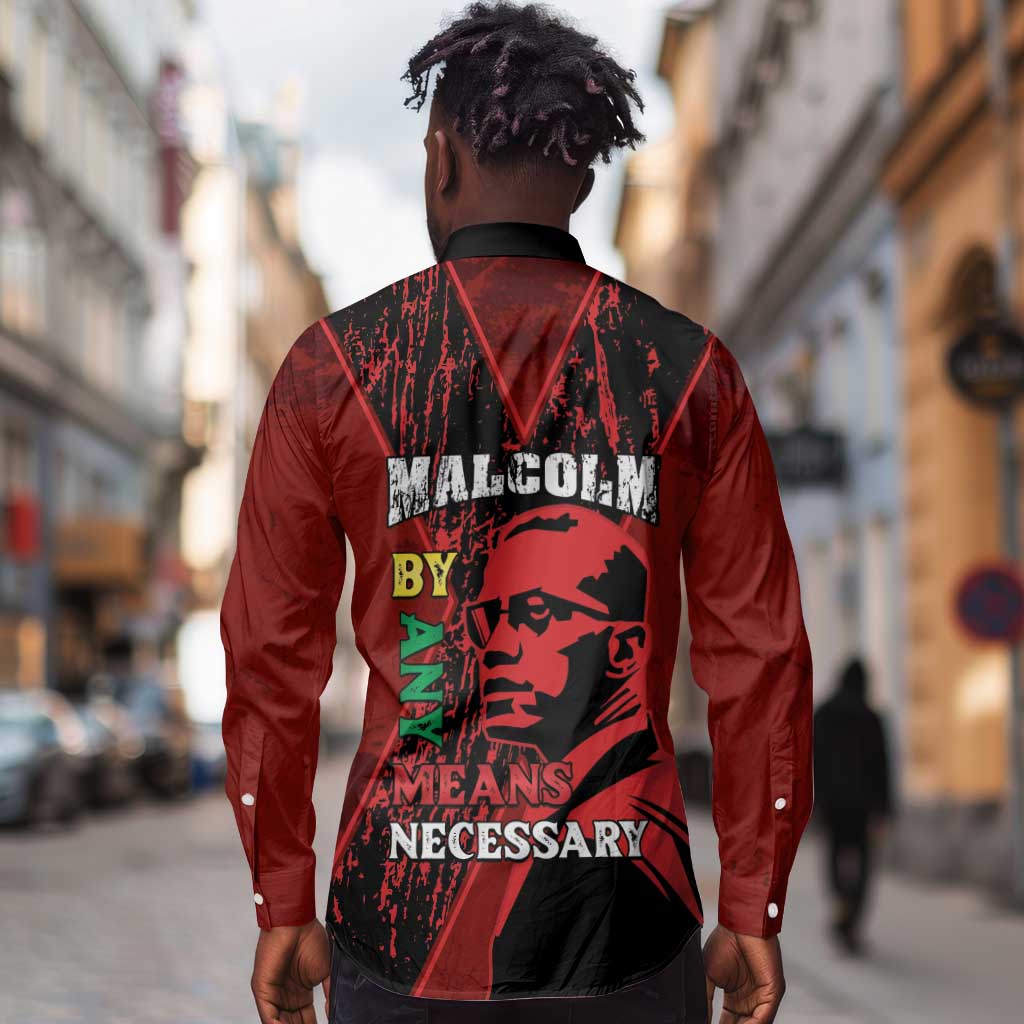 Malcolm X By Any Means Necessary Long Sleeve Button Shirt Retro Style