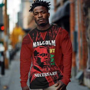 Malcolm X By Any Means Necessary Long Sleeve Shirt Retro Style