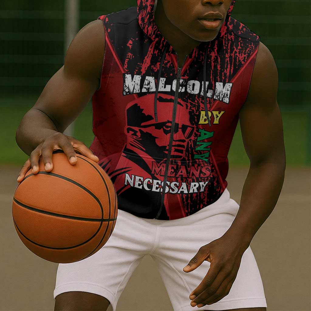 Malcolm X By Any Means Necessary Sleeveless Zip Hoodie Retro Style - African Pride