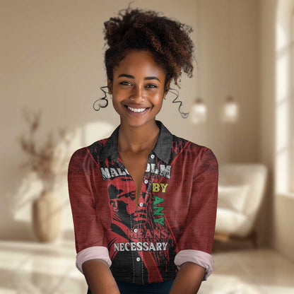 Malcolm X By Any Means Necessary Women Casual Shirt Retro Style