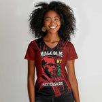 Malcolm X By Any Means Necessary Women V-Neck T-Shirt Retro Style