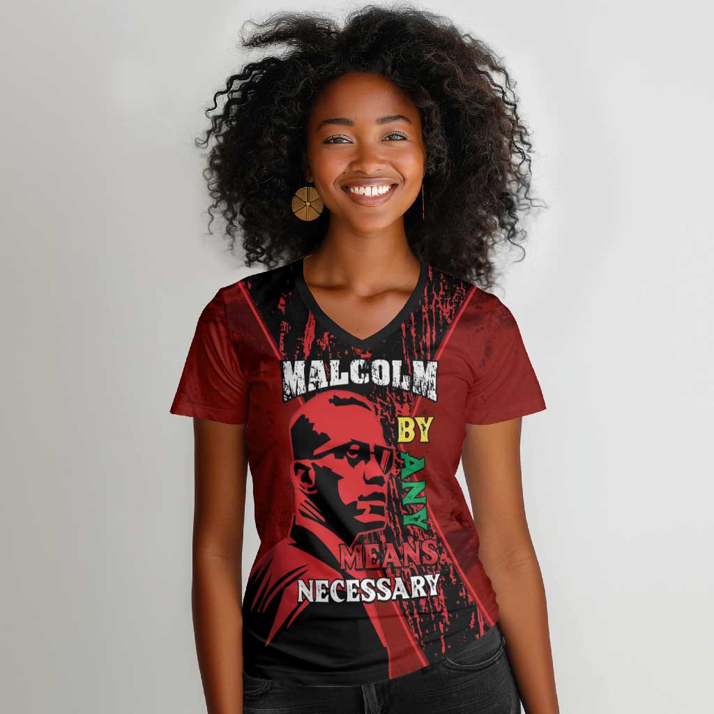 Malcolm X By Any Means Necessary Women V-Neck T-Shirt Retro Style