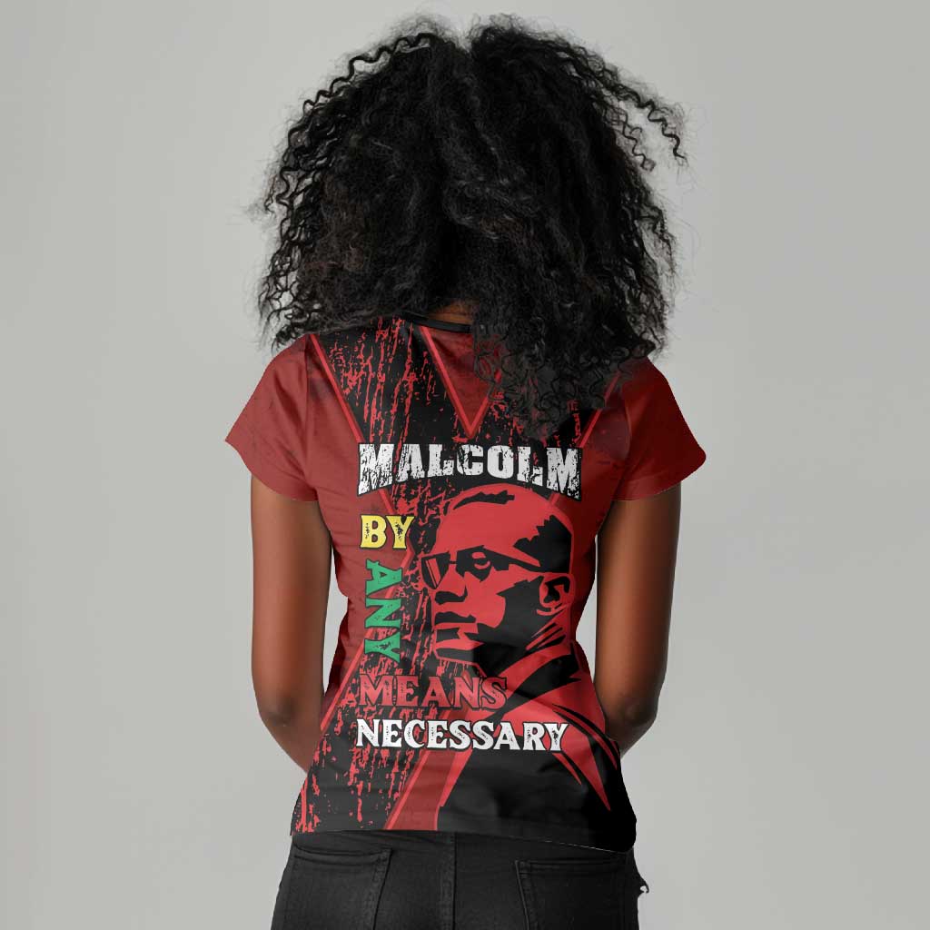 Malcolm X By Any Means Necessary Women V-Neck T-Shirt Retro Style
