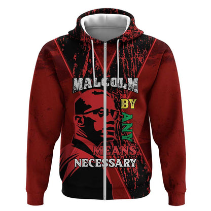 Malcolm X By Any Means Necessary Zip Hoodie Retro Style