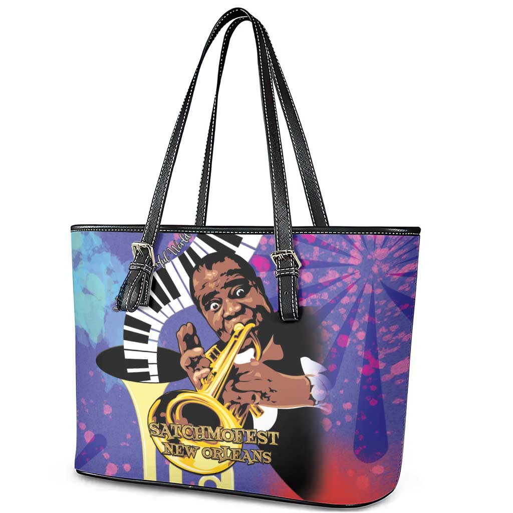 Satchmofest What a Wonderful World Leather Tote Bag King Of Jazz SummerFest - African Pride
