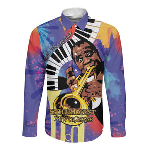 Satchmofest What a Wonderful World Long Sleeve Button Shirt King Of Jazz SummerFest - African Pride