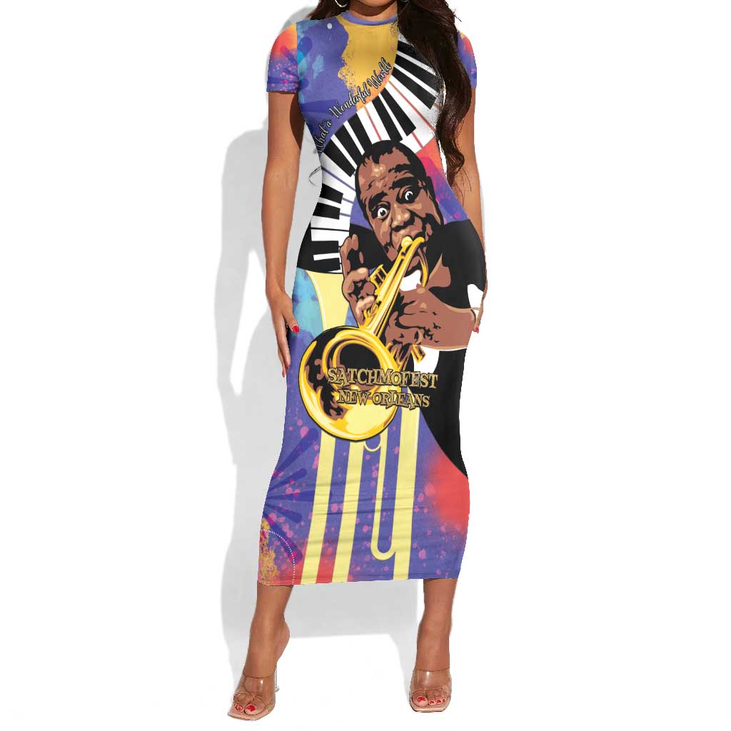 Satchmofest What a Wonderful World Short Sleeve Bodycon Dress King Of Jazz SummerFest - African Pride