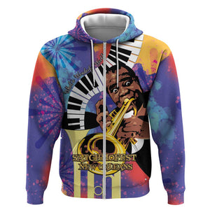 Satchmofest What a Wonderful World Zip Hoodie King Of Jazz SummerFest - African Pride