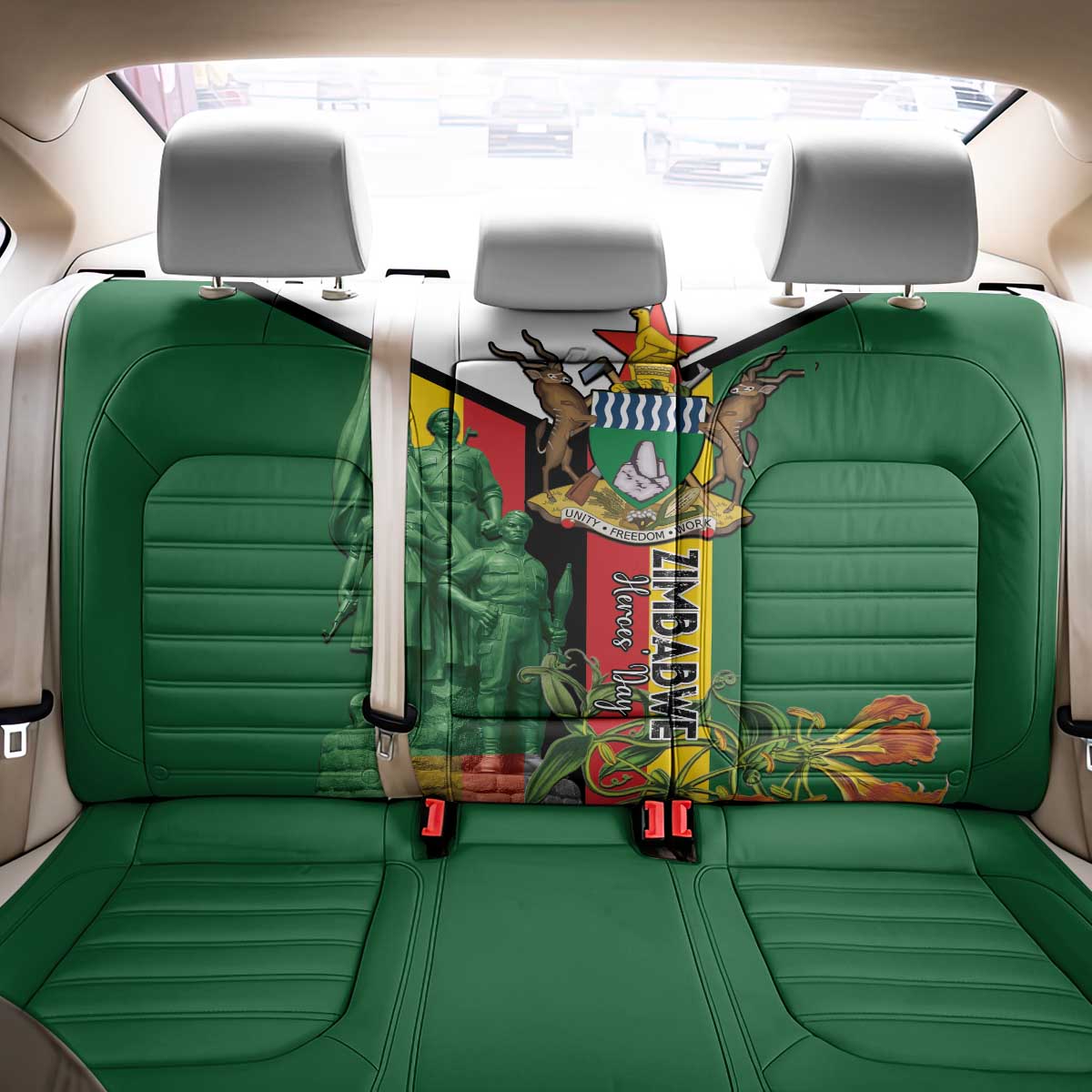 Zimbabwe Heroes' Day Back Car Seat Cover Nyika yeZimbabwe Monument - Coat Of Arms - African Pride