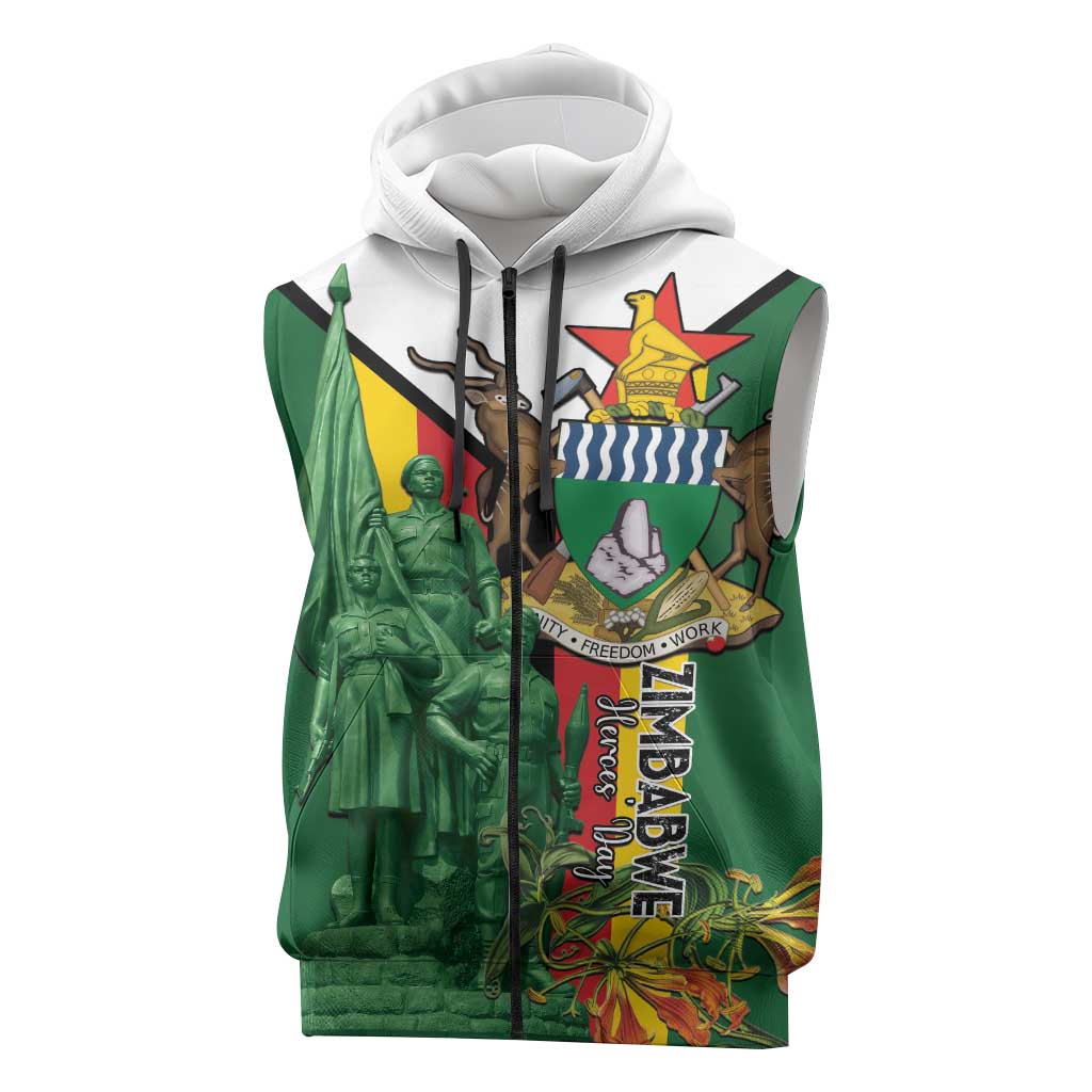 Personalized Zimbabwe Heroes' Day Sleeveless Zip Hoodie Nyika yeZimbabwe Monument - Coat Of Arms - African Pride