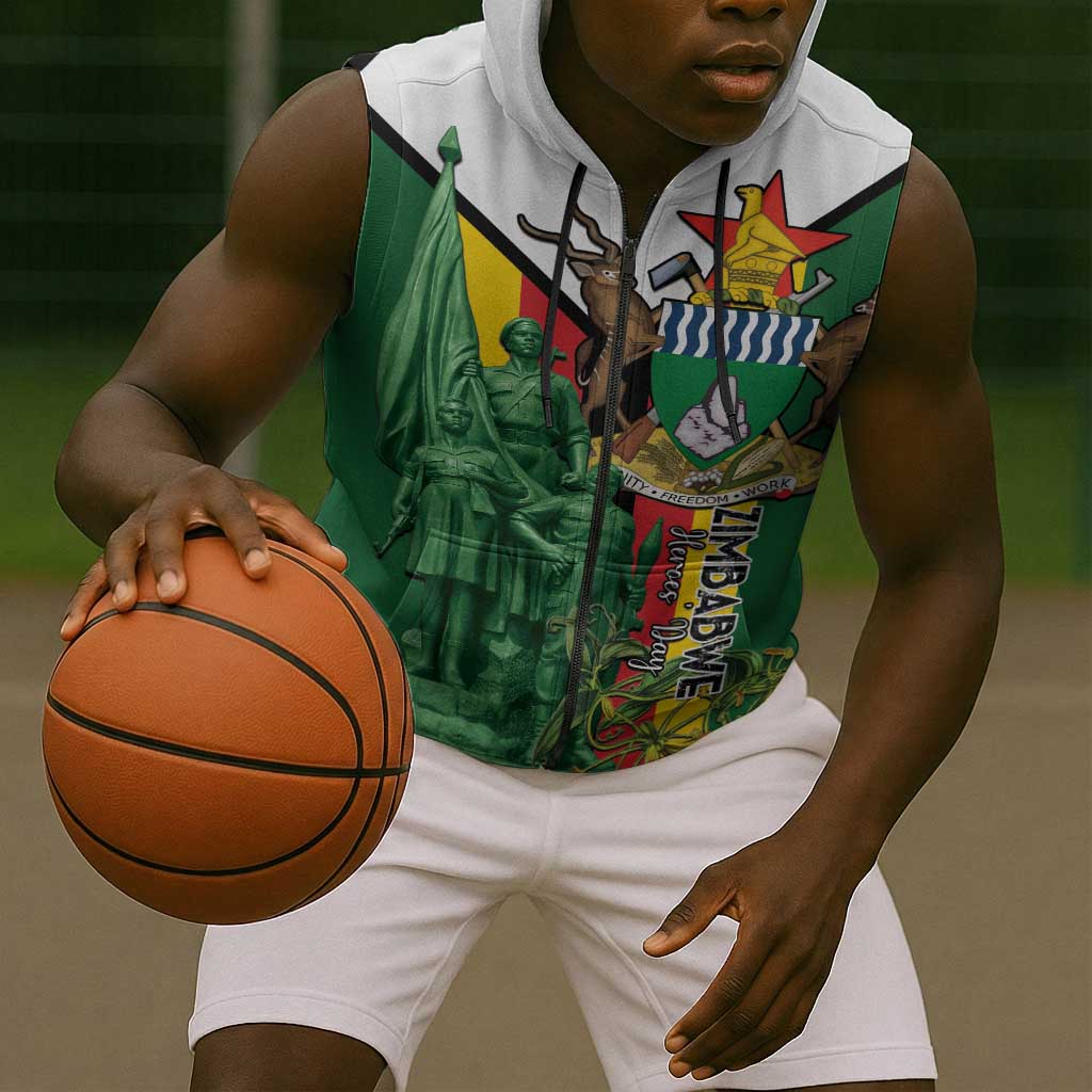 Personalized Zimbabwe Heroes' Day Sleeveless Zip Hoodie Nyika yeZimbabwe Monument - Coat Of Arms - African Pride