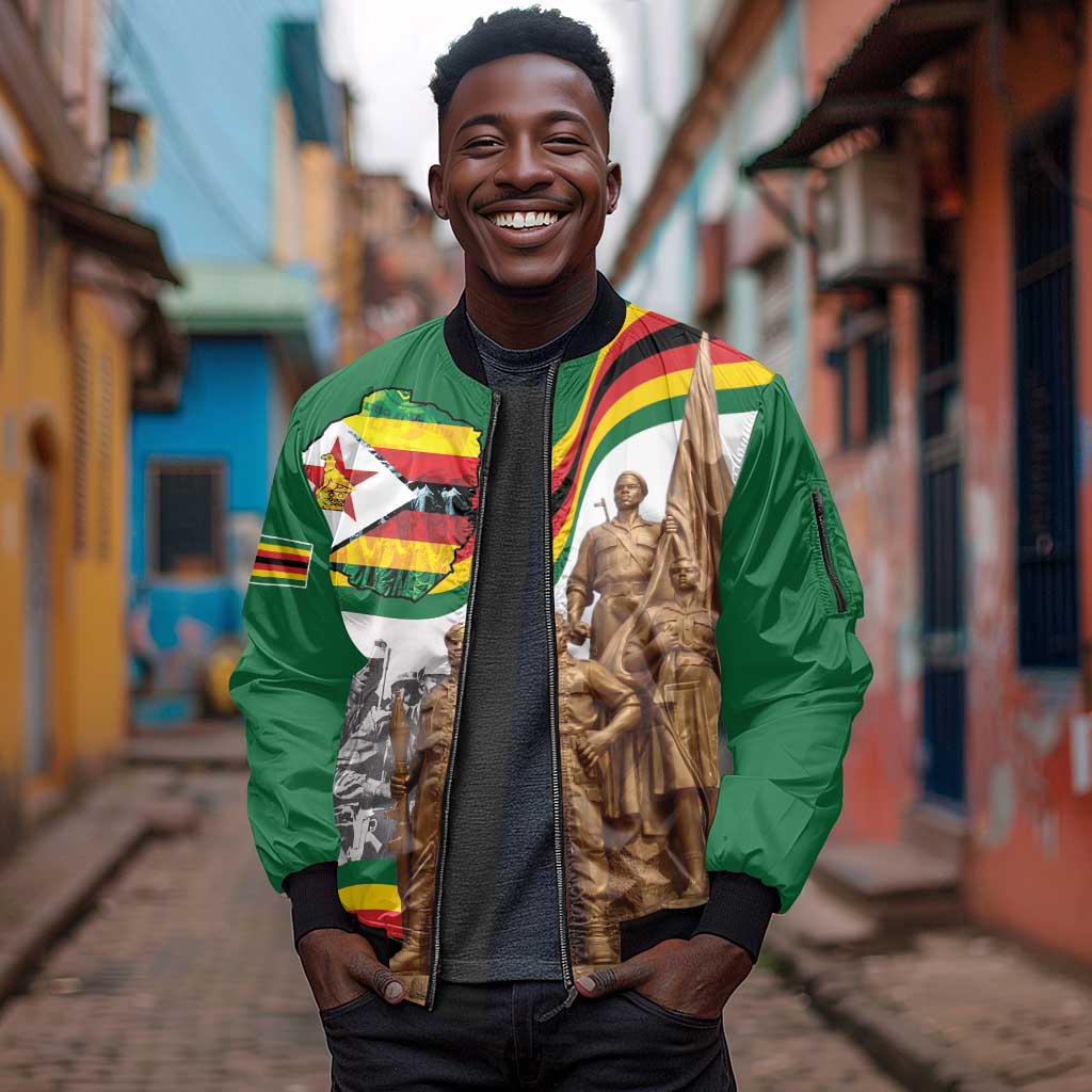 Happy Heroes Day Zimbabwe Sleeve Zip Bomber Jacket Unity Freedom Work - African Pride