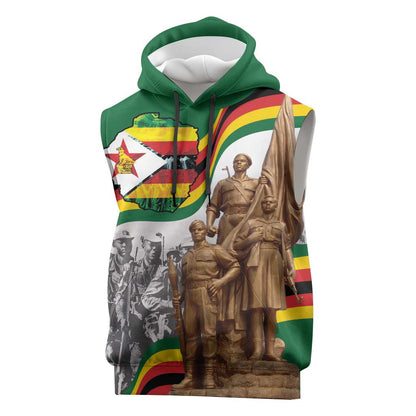 Happy Heroes Day Zimbabwe Sleeveless Hoodie Unity Freedom Work - African Pride