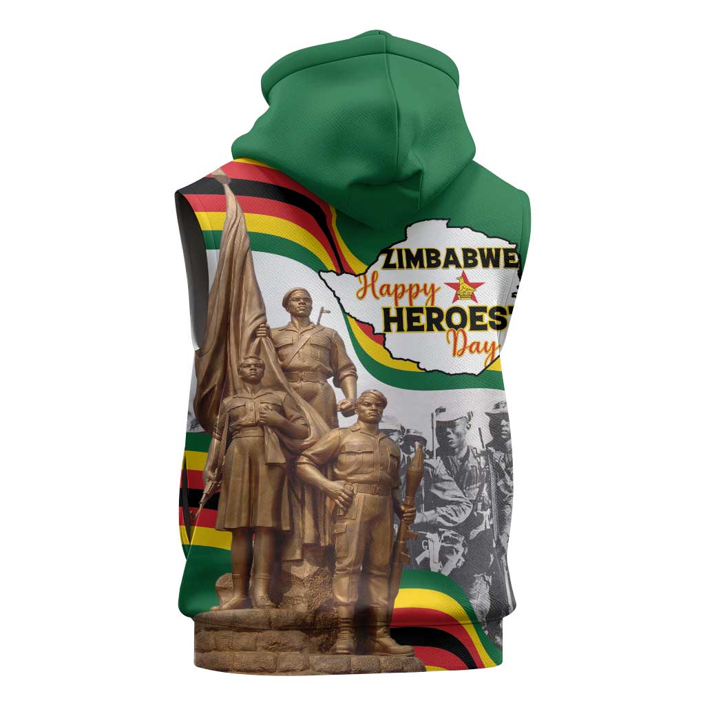 Happy Heroes Day Zimbabwe Sleeveless Hoodie Unity Freedom Work - African Pride