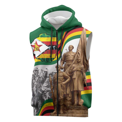 Happy Heroes Day Zimbabwe Sleeveless Zip Hoodie Unity Freedom Work - African Pride