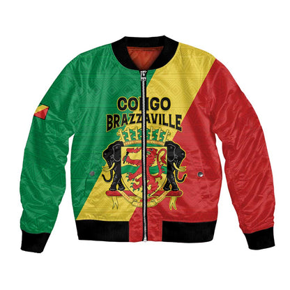 Personalized Republique du Congo Bomber Jacket Coat Of Arms African Pattern - African Pride