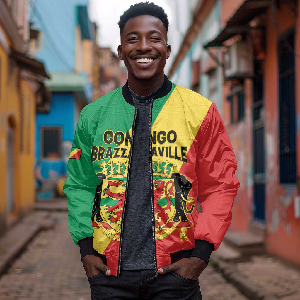 Personalized Republique du Congo Bomber Jacket Coat Of Arms African Pattern - African Pride