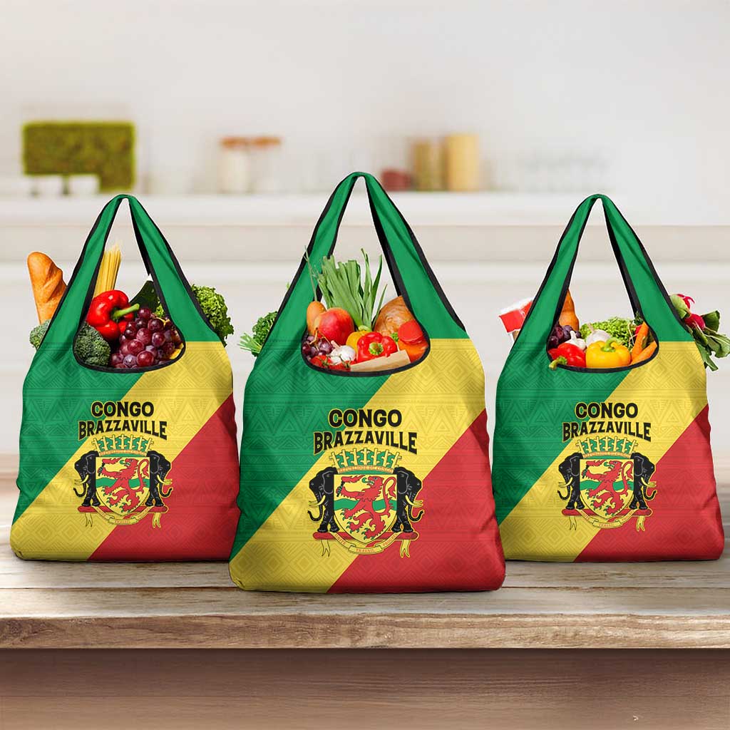 Republique du Congo Grocery Bag Coat Of Arms African Pattern - African Pride