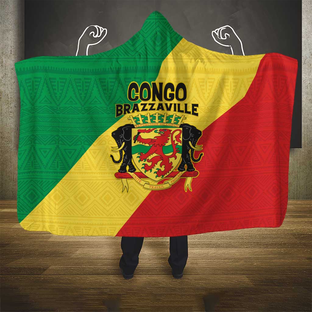 Republique du Congo Hooded Blanket Coat Of Arms African Pattern - African Pride