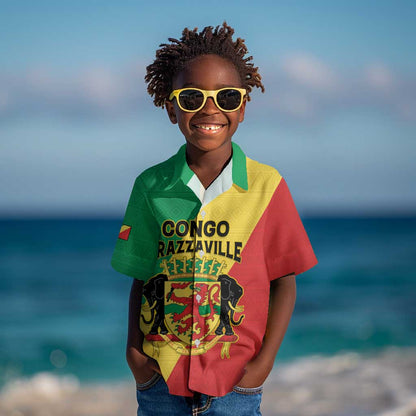 Personalized Republique du Congo Kid Hawaiian Shirt Coat Of Arms African Pattern - African Pride