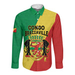 Personalized Republique du Congo Long Sleeve Button Shirt Coat Of Arms African Pattern - African Pride