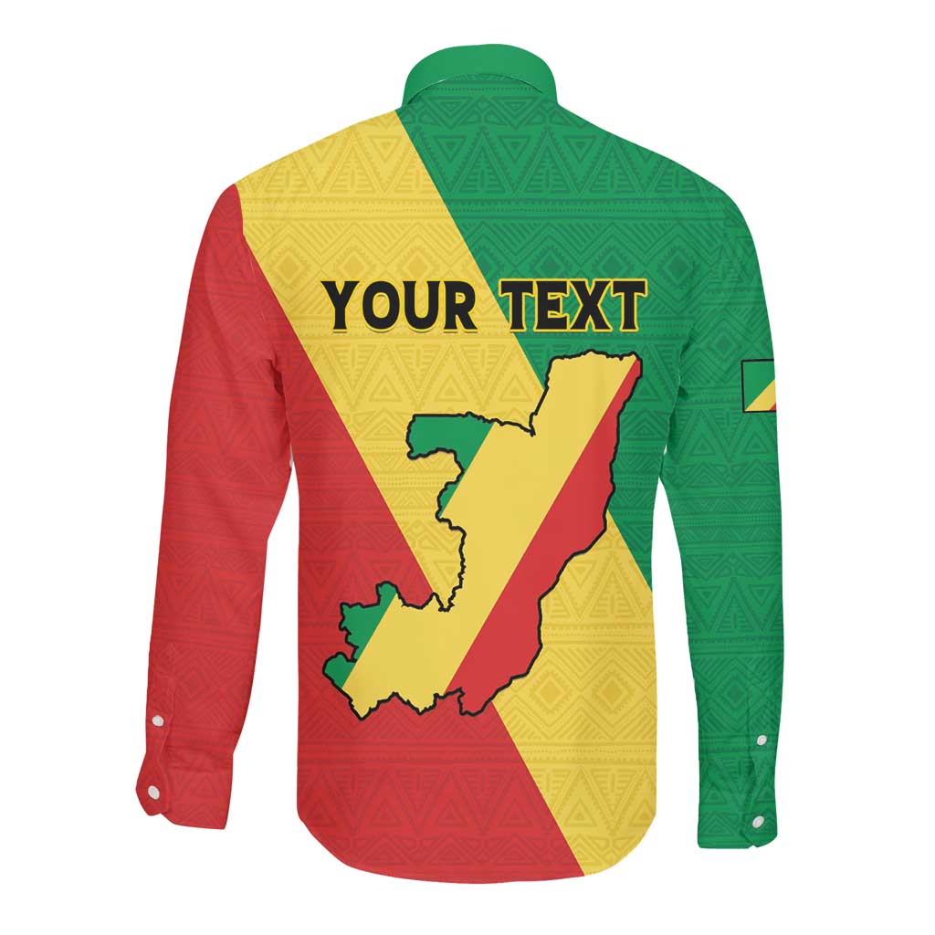 Personalized Republique du Congo Long Sleeve Button Shirt Coat Of Arms African Pattern - African Pride