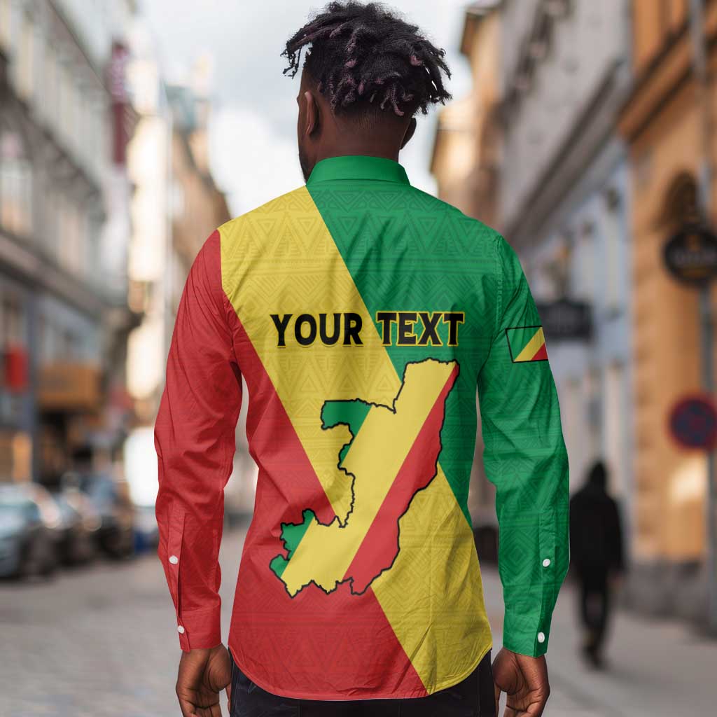 Personalized Republique du Congo Long Sleeve Button Shirt Coat Of Arms African Pattern - African Pride