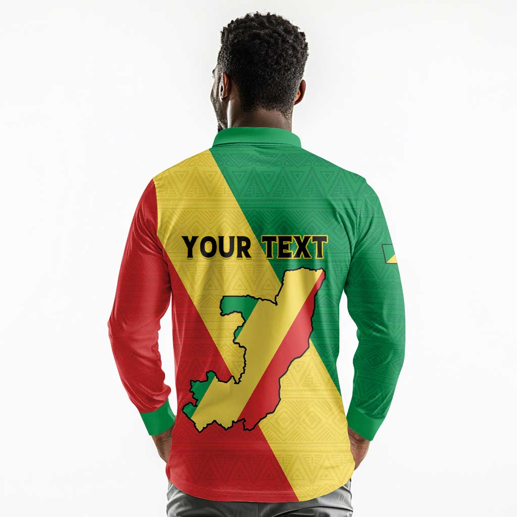 Personalized Republique du Congo Long Sleeve Polo Shirt Coat Of Arms African Pattern - African Pride