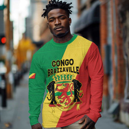 Personalized Republique du Congo Long Sleeve Shirt Coat Of Arms African Pattern - African Pride