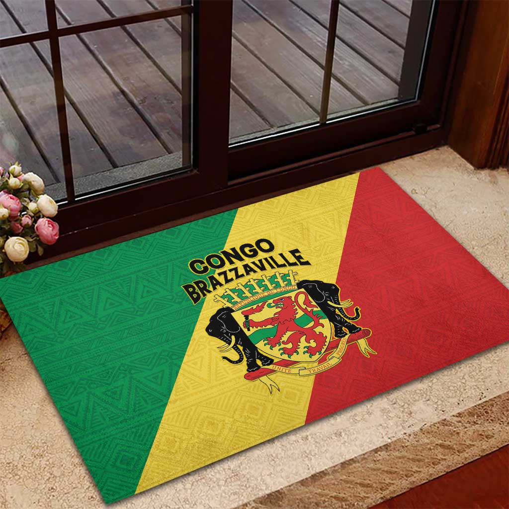 Republique du Congo Rubber Doormat Coat Of Arms African Pattern - African Pride