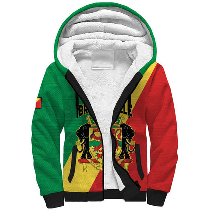 Personalized Republique du Congo Sherpa Hoodie Coat Of Arms African Pattern - African Pride